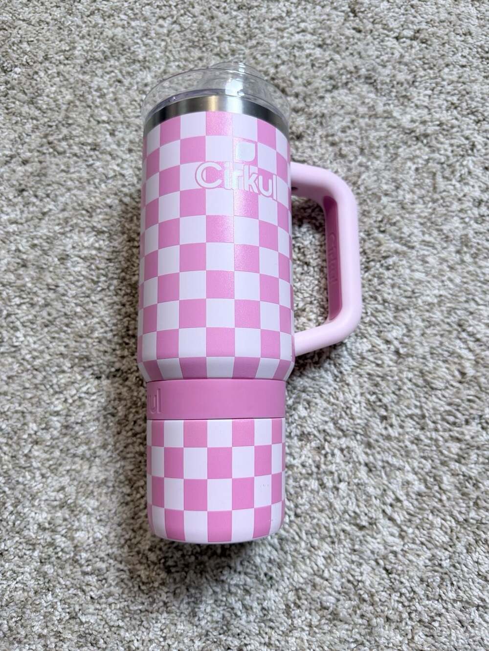 Cirkul Pink Checkered 30 oz Travel StrawSip Tumbler with Handle
